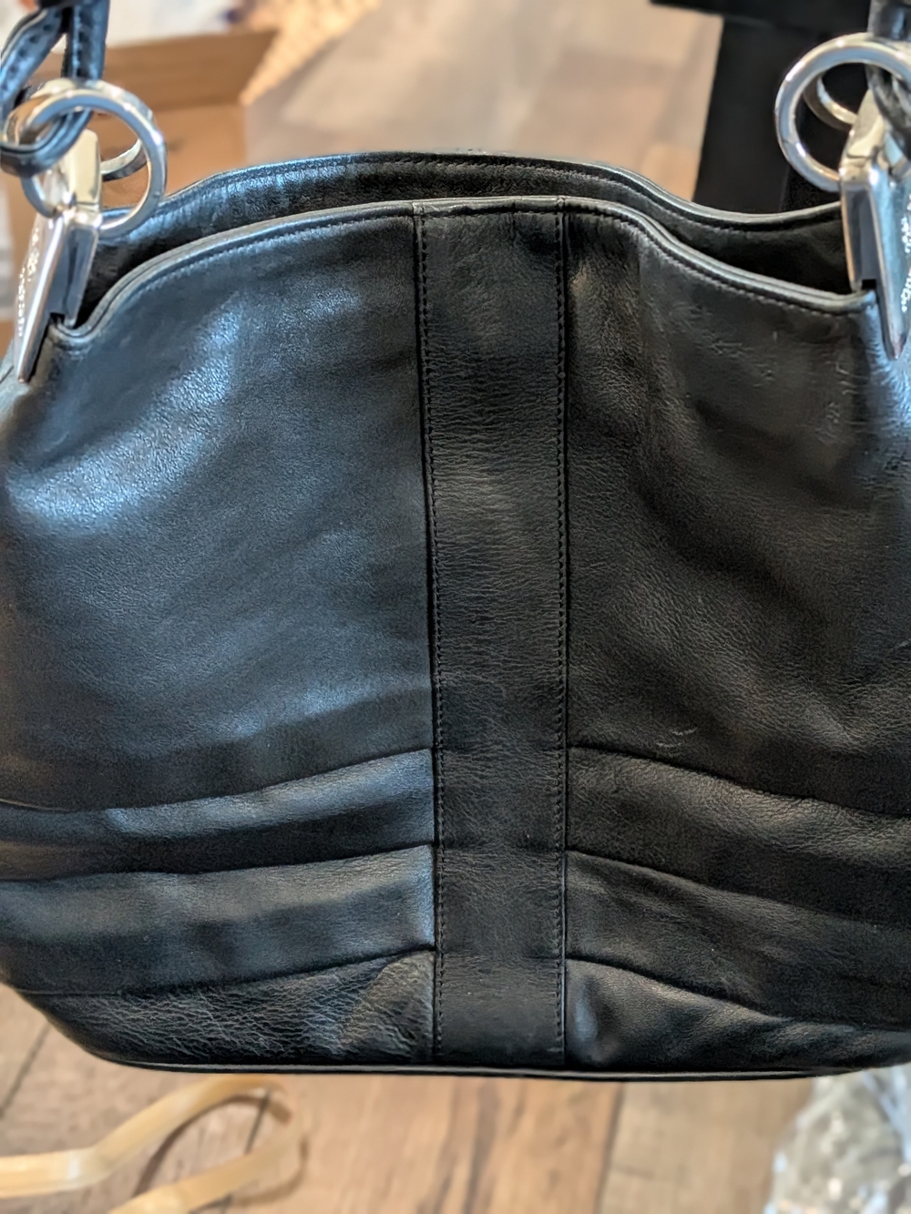 Ferchi Black Genuine Leather Pleated Hobo Shoulder Bag Handcrafted Spain